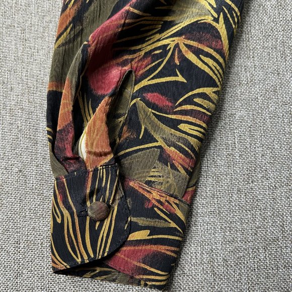 Le Caviar Petite Blouse Women Small Multicolor Floral Fall Leaves Button Office - Picture 12 of 13